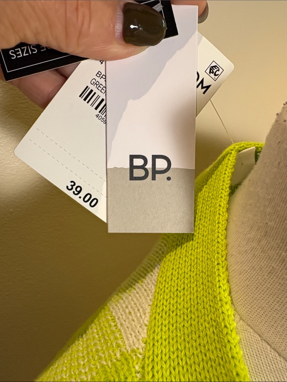 bp Lime Green and White Check V-Neck Cardigan - Picture 2 of 4